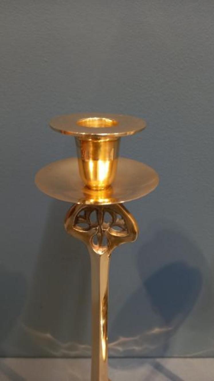 Pair of Art Nouveau Cast Brass Candlesticks - Image 4