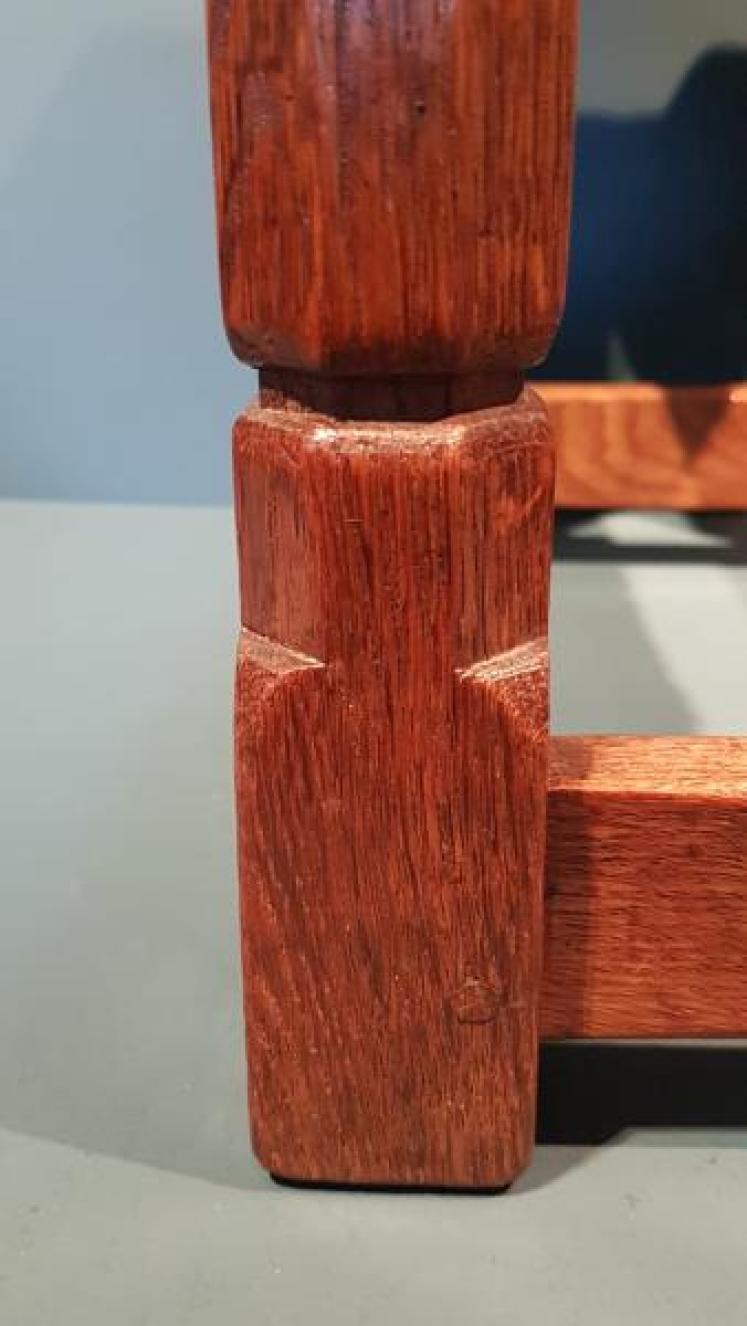 1940's Mouseman Leather Top Stool - Image 3