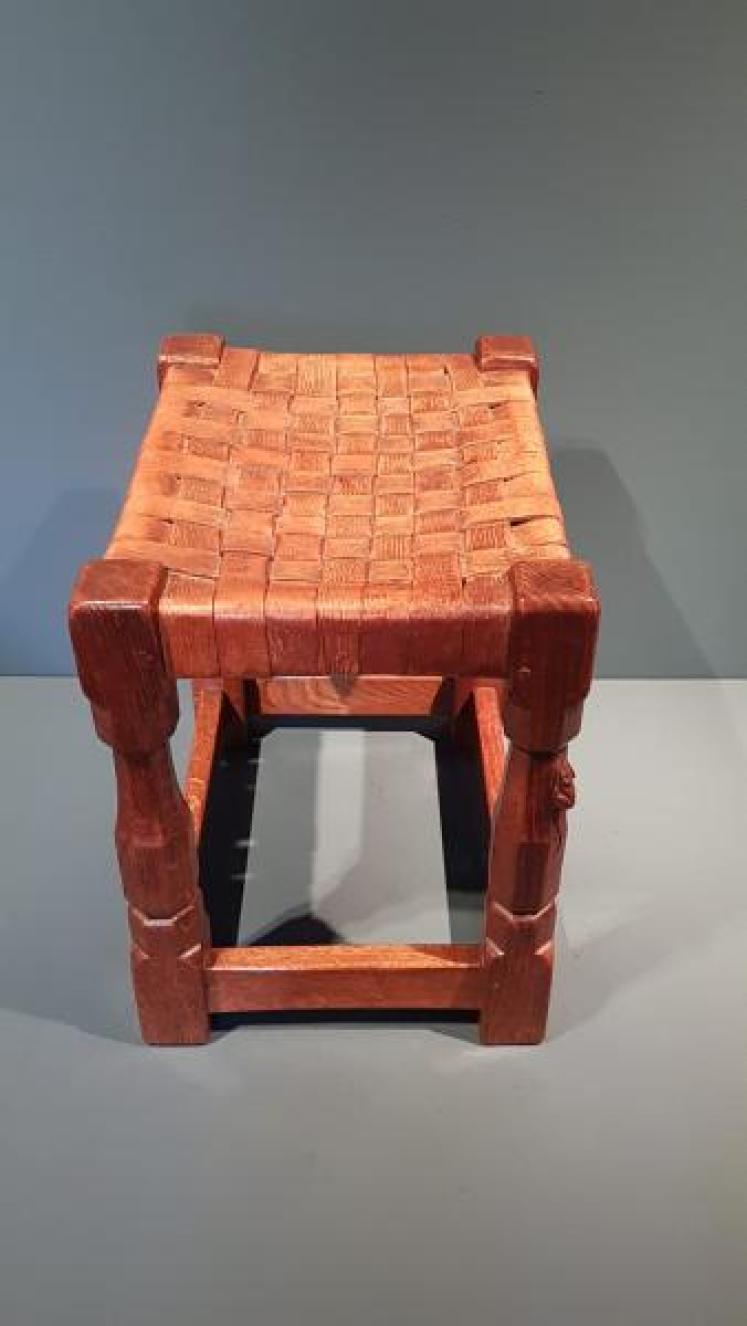 1940's Mouseman Leather Top Stool - Image 6