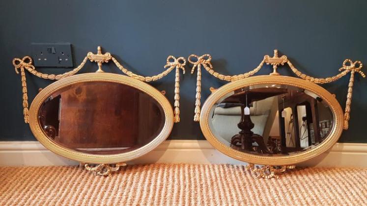 Pair of Victorian Oval Gilt Mirrors - Image 1