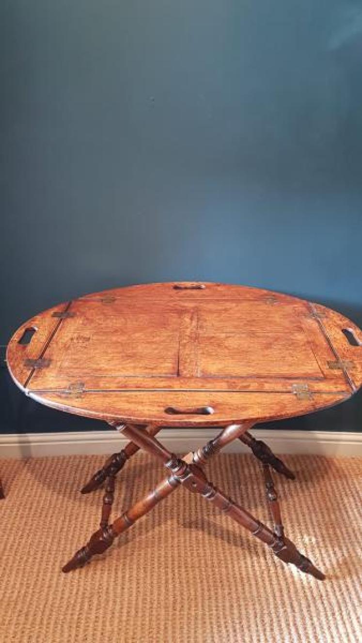 Victorian Country House Oak Drop Side Butlers Tray and Stand - Image 3