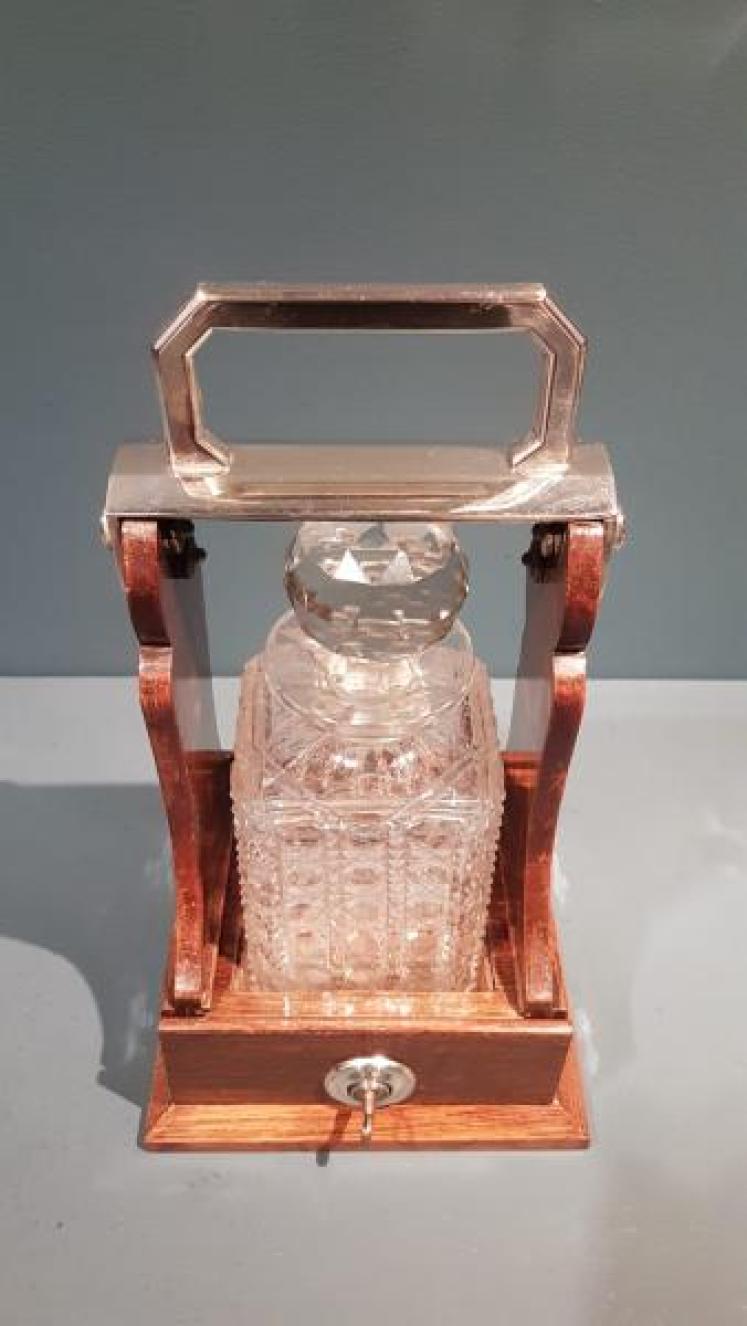 Victorian Oak and Silver Plate Single Bottle Tantalus - Image 4