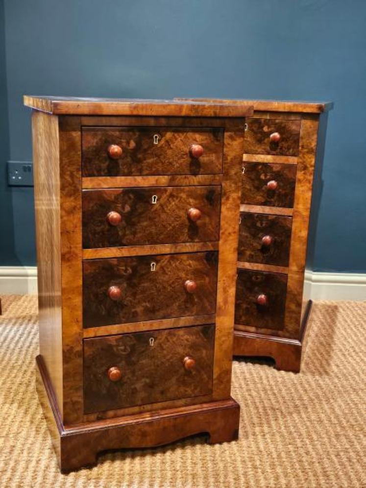 Matching Pair of Victorian Burr Walnut Bedside Chests - Image 1