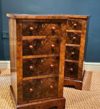 Matching Pair of Victorian Burr Walnut Bedside Chests