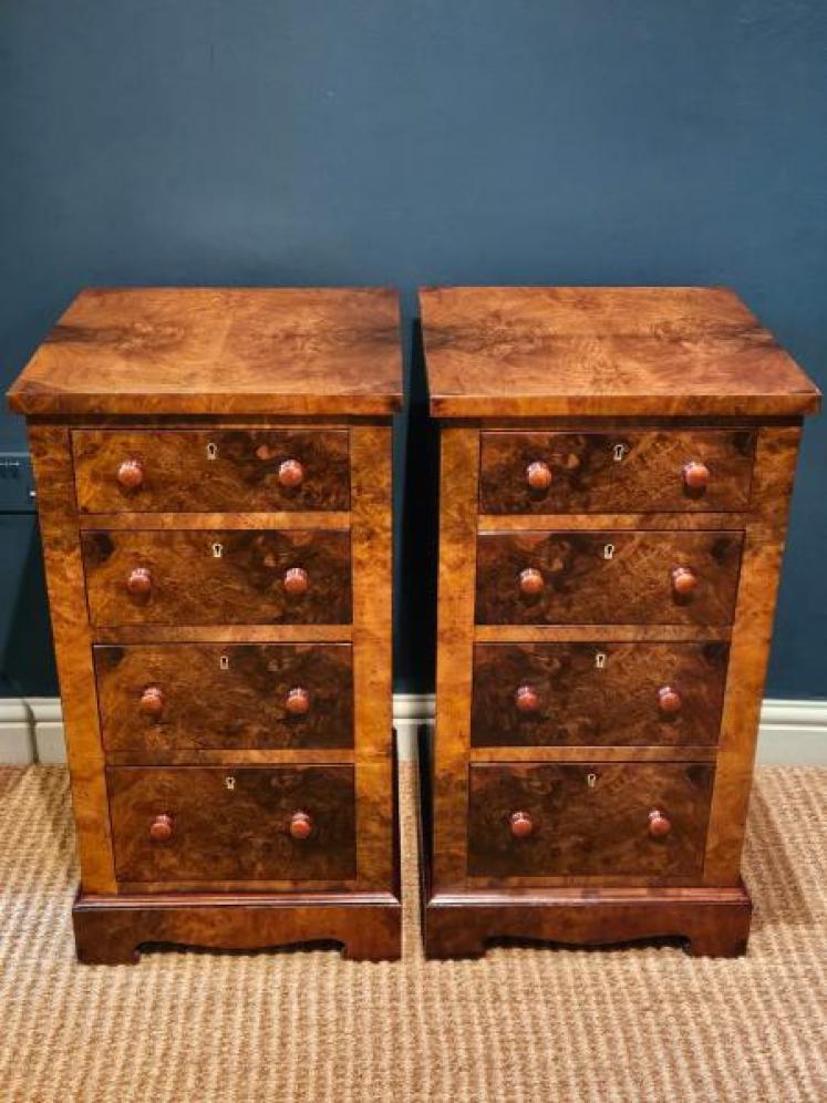Matching Pair of Victorian Burr Walnut Bedside Chests - Image 6