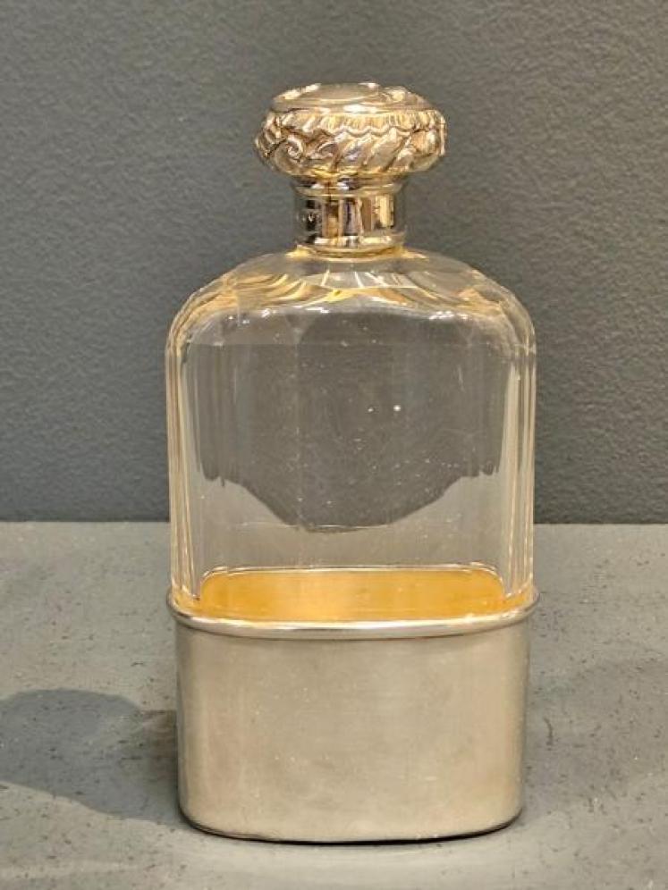 Victorian Silver and Cut Crystal Hip Flask  - Image 1