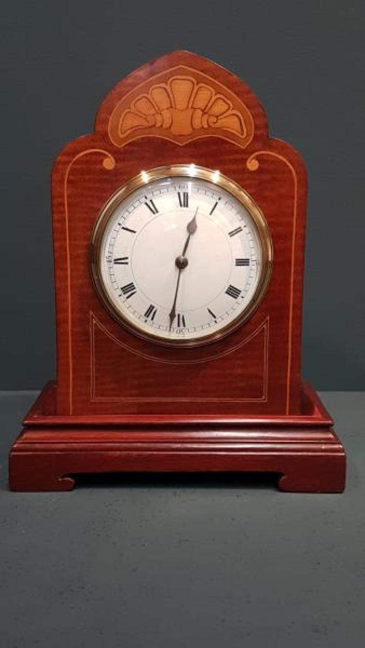 Superb Shell Inlaid Swept Top Edwardian Mantel Clock  - Image 1