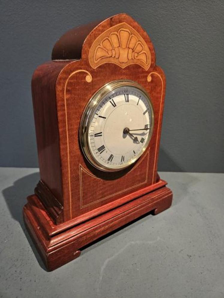 Superb Shell Inlaid Swept Top Edwardian Mantel Clock  - Image 2