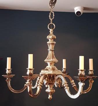 Impressive Edwardian Cast Brass Six Arm Chandelier 