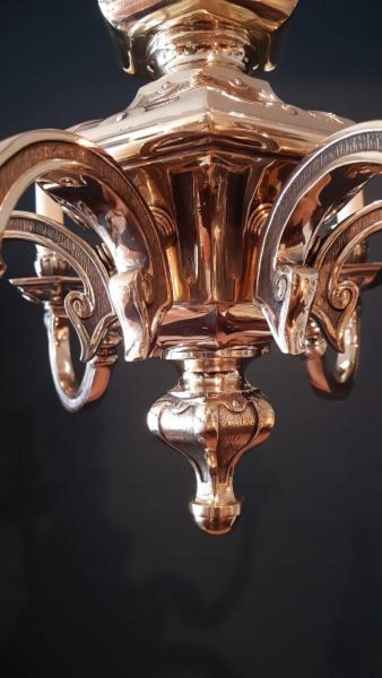 Impressive Edwardian Cast Brass Six Arm Chandelier  - Image 2