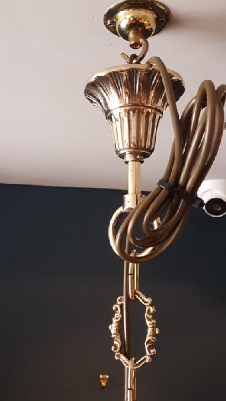 Impressive Edwardian Cast Brass Six Arm Chandelier  - Image 3