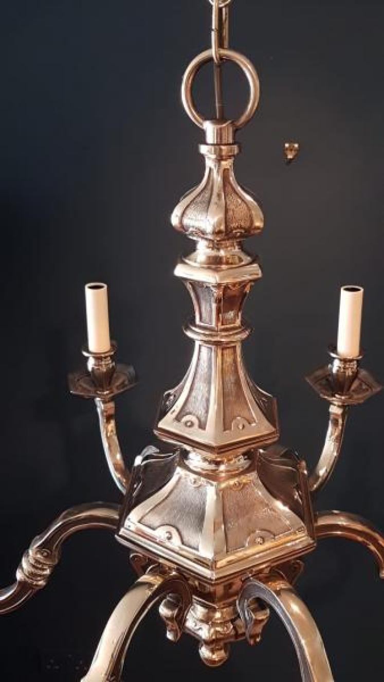 Impressive Edwardian Cast Brass Six Arm Chandelier  - Image 5