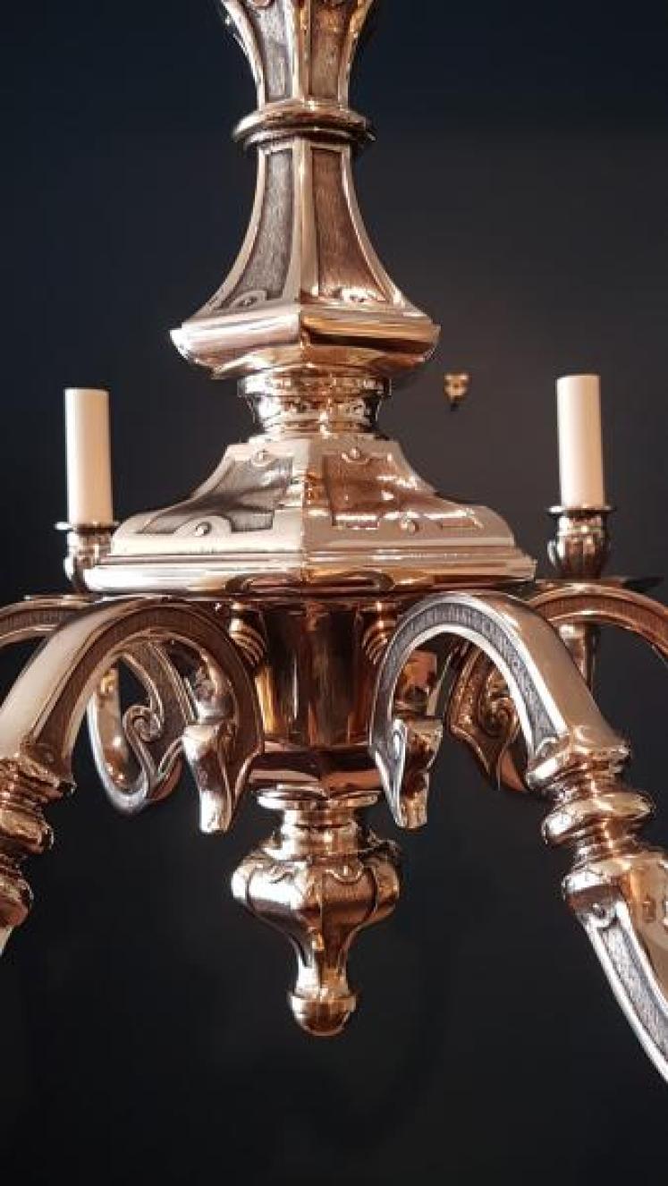 Impressive Edwardian Cast Brass Six Arm Chandelier  - Image 7