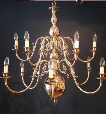 Large Edwardian 12 Arm 2 Tier Chandelier 