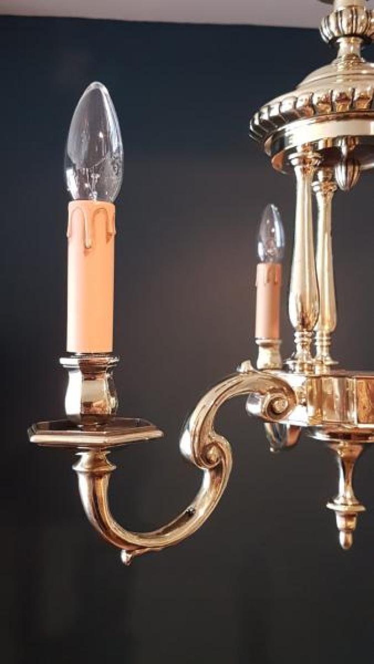 Small Edwardian Cast Brass 3 Arm Chandelier  - Image 3