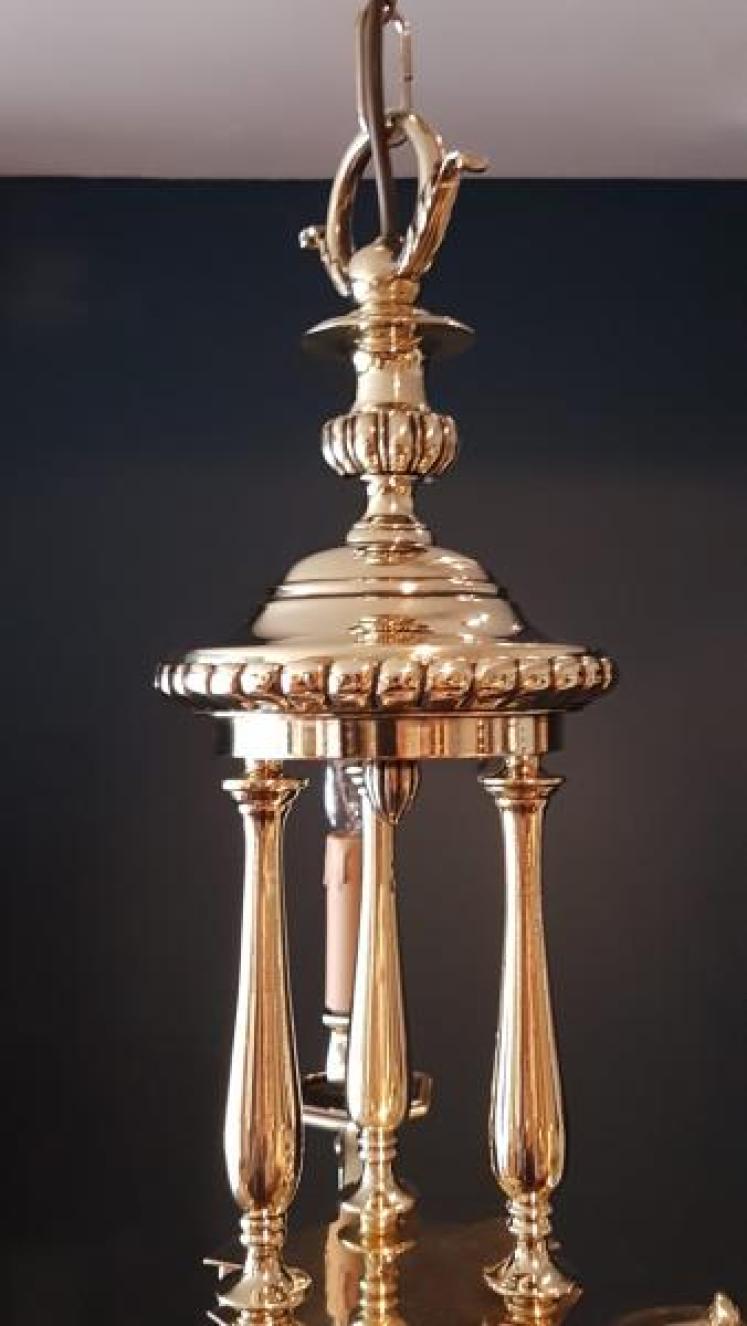 Small Edwardian Cast Brass 3 Arm Chandelier  - Image 5
