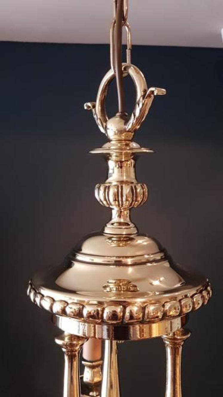 Small Edwardian Cast Brass 3 Arm Chandelier  - Image 6