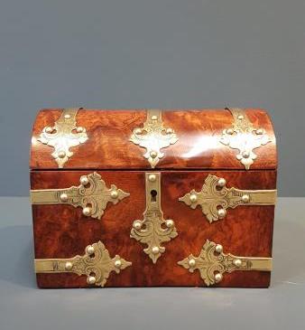Victorian Burr Walnut Brass Bound Stationery Box