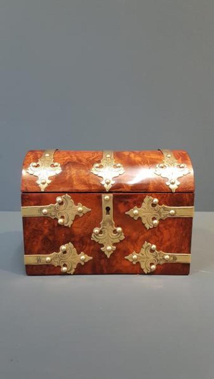 Victorian Burr Walnut Brass Bound Stationery Box - Image 1