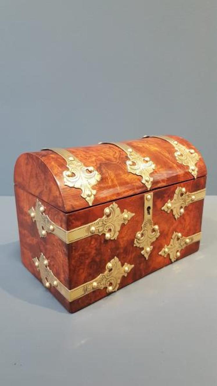 Victorian Burr Walnut Brass Bound Stationery Box - Image 2