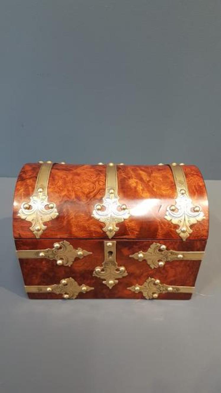 Victorian Burr Walnut Brass Bound Stationery Box - Image 3