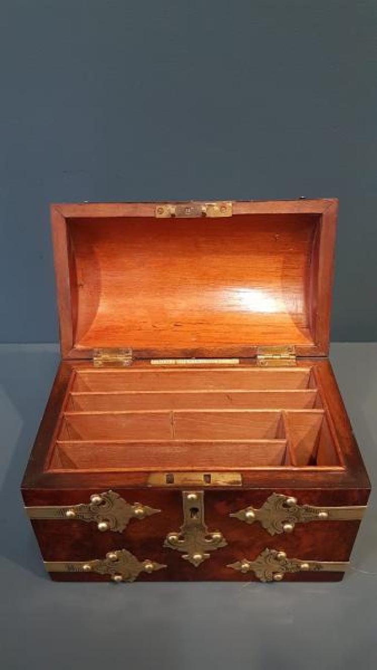 Victorian Burr Walnut Brass Bound Stationery Box - Image 4