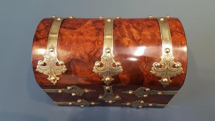 Victorian Burr Walnut Brass Bound Stationery Box - Image 5