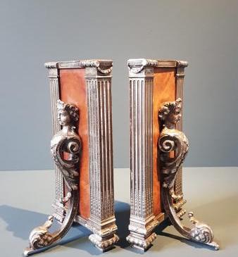 Matching Pair of Silver Plate and Leather Book Ends