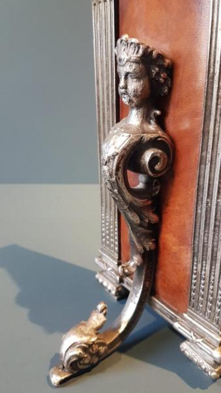 Matching Pair of Silver Plate and Leather Book Ends - Image 4