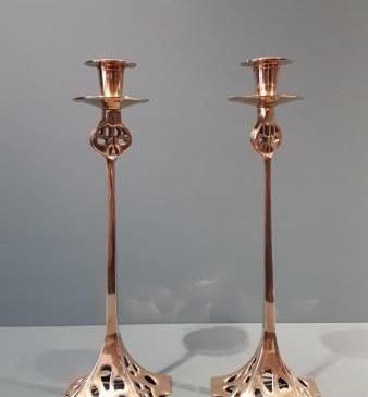 Matching Pair of Art Nouveau Brass Candlesticks