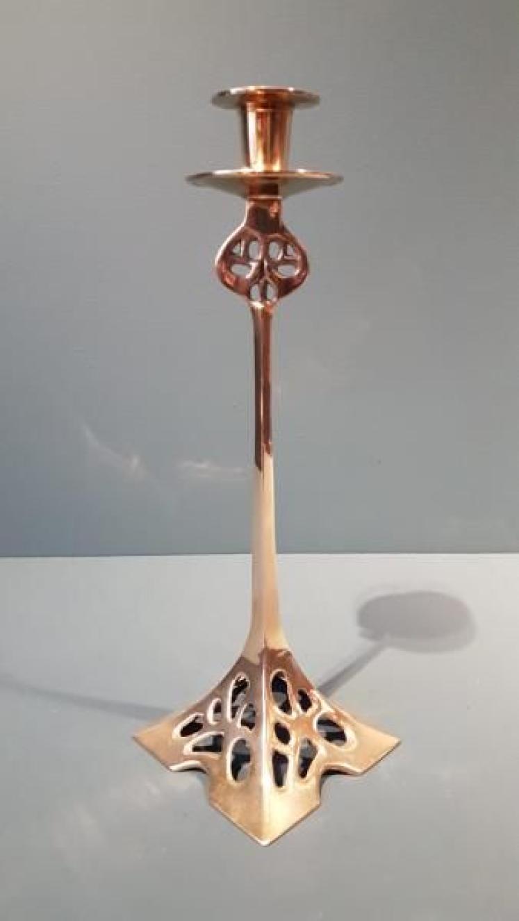 Matching Pair of Art Nouveau Brass Candlesticks - Image 2