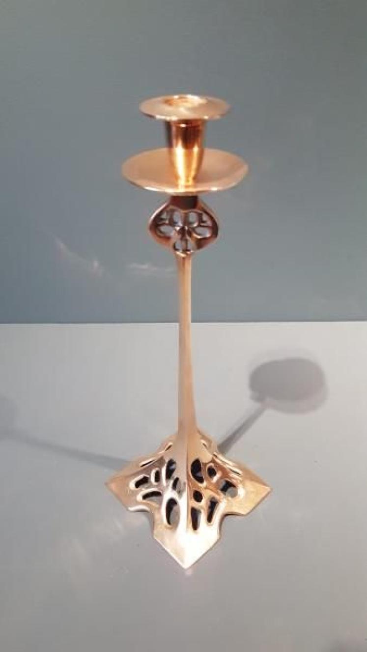Matching Pair of Art Nouveau Brass Candlesticks - Image 3