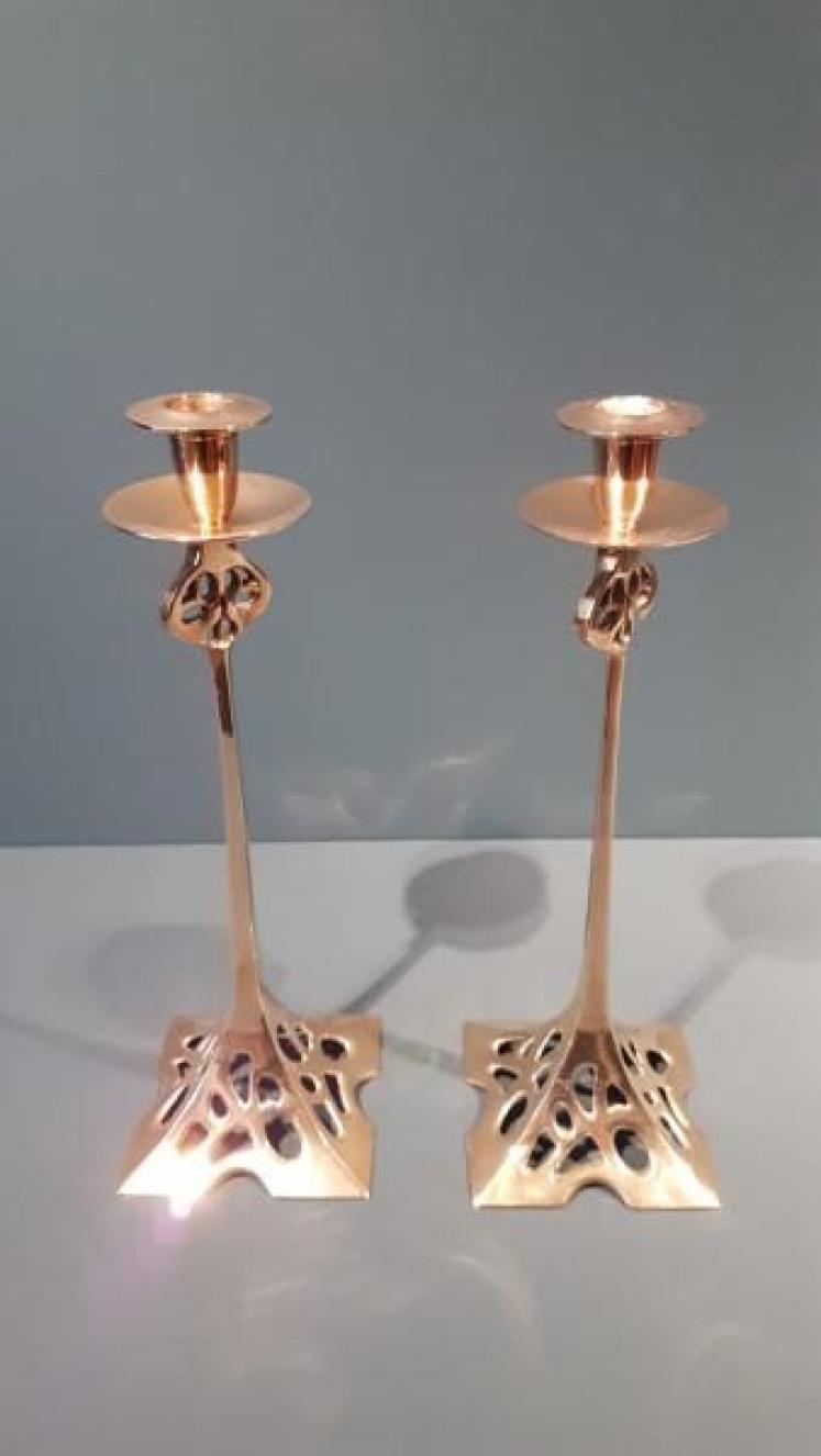 Matching Pair of Art Nouveau Brass Candlesticks - Image 6