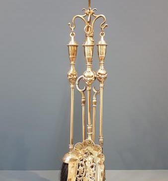 Superb Victorian Brass Fireside Companion Set