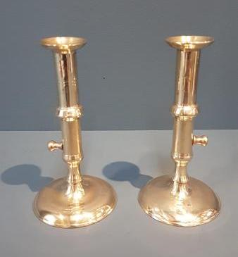 Pair of George III Brass Candlesticks with Pushers