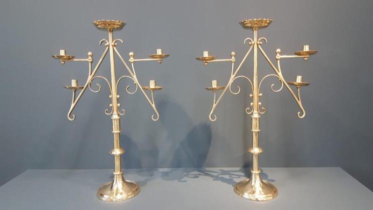 Pair of Victorian Adjustable Brass Candelabra - Image 1