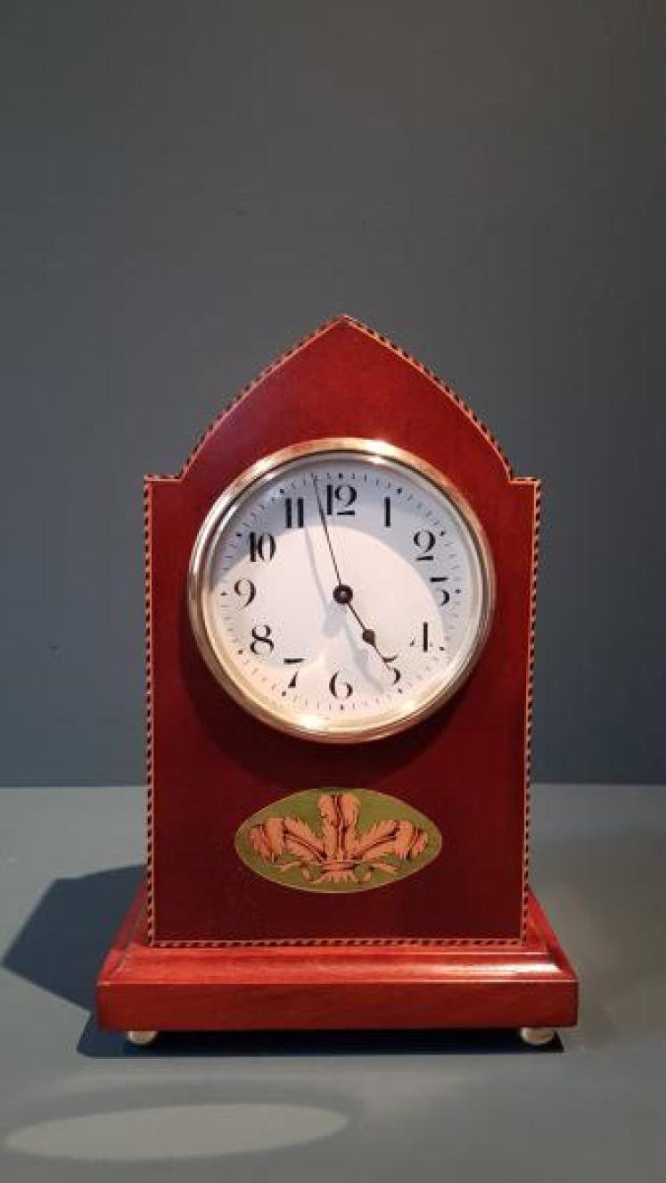 Prince of Wales Feathers Inlaid Edwardian Mantel Clock  - Image 1