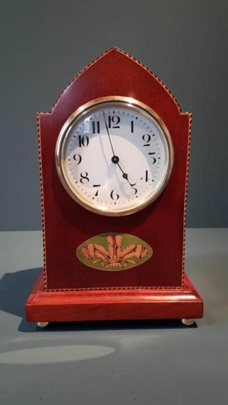 Prince of Wales Feathers Inlaid Edwardian Mantel Clock  - Image 3