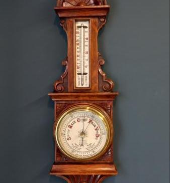 Small Victorian Oak Yorkshire Banjo Barometer