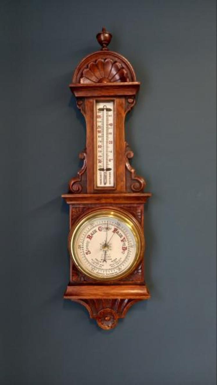 Small Victorian Oak Yorkshire Banjo Barometer - Image 1