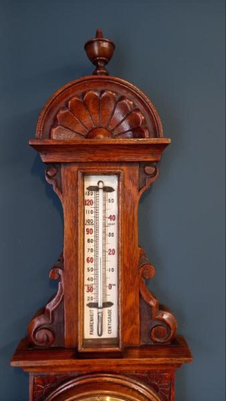 Small Victorian Oak Yorkshire Banjo Barometer - Image 2