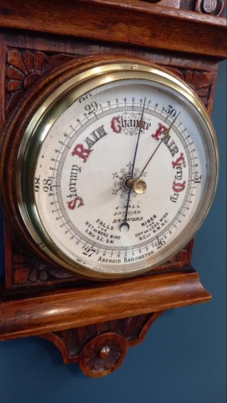 Small Victorian Oak Yorkshire Banjo Barometer - Image 5