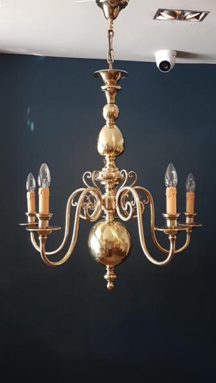 Edwardian 5 Arm Brass Chandelier - Image 1