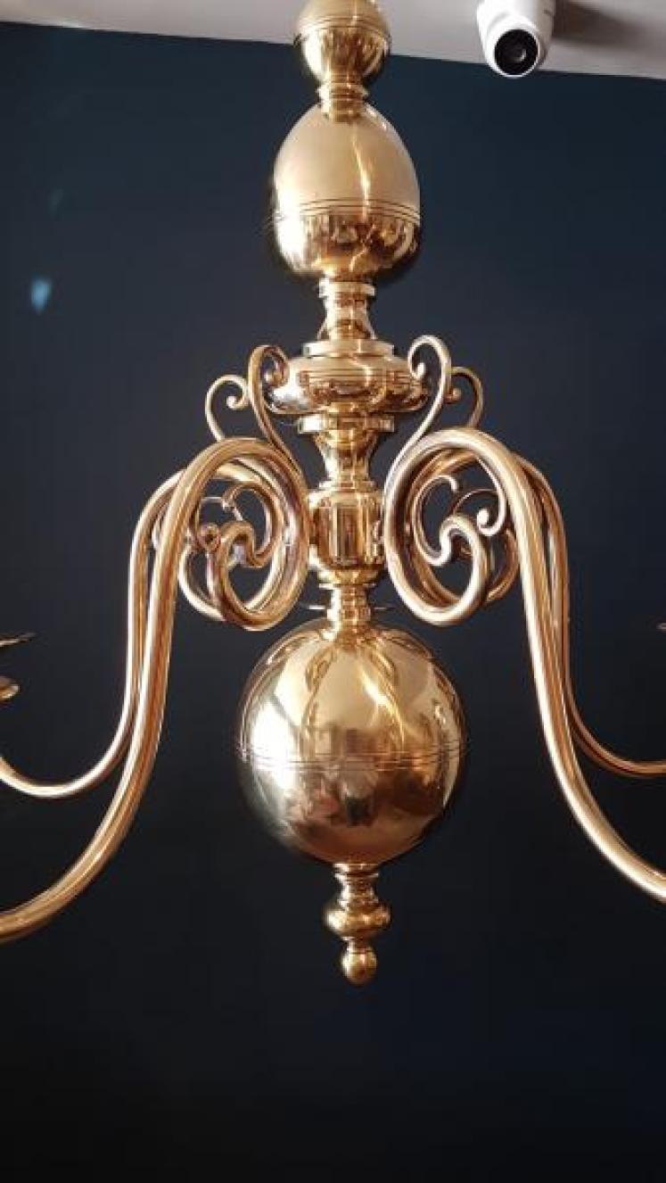 Edwardian 5 Arm Brass Chandelier - Image 2