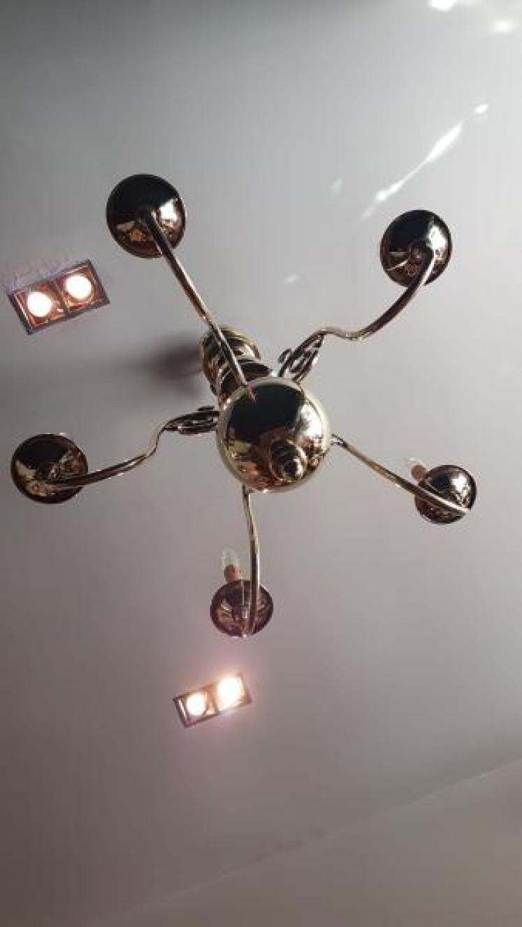 Edwardian 5 Arm Brass Chandelier - Image 3