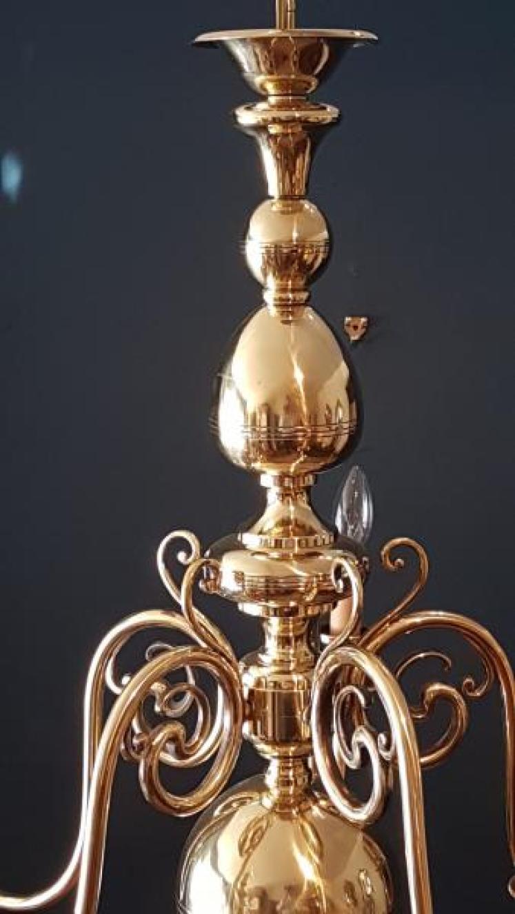 Edwardian 5 Arm Brass Chandelier - Image 4