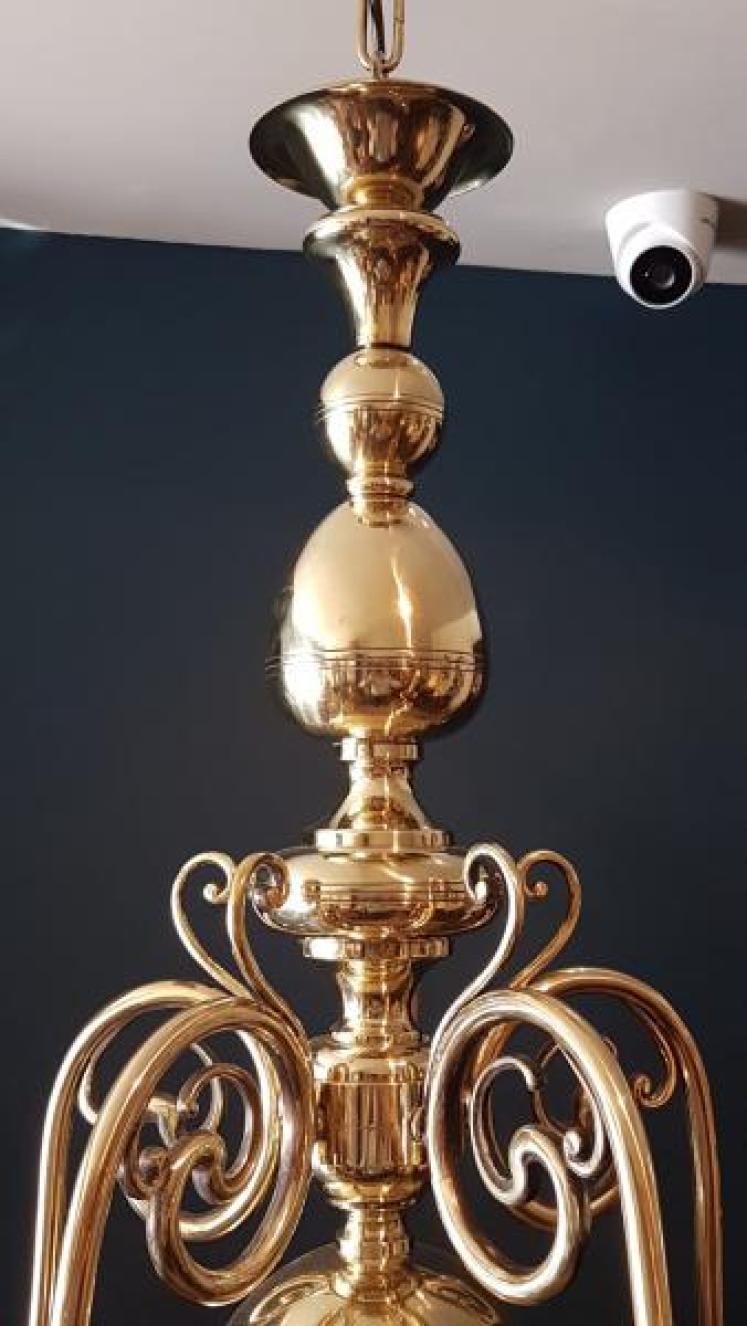 Edwardian 5 Arm Brass Chandelier - Image 5