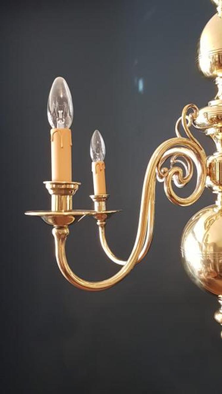 Edwardian 5 Arm Brass Chandelier - Image 6