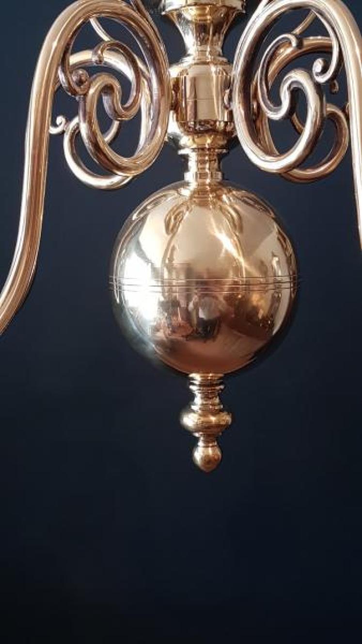 Edwardian 5 Arm Brass Chandelier - Image 7