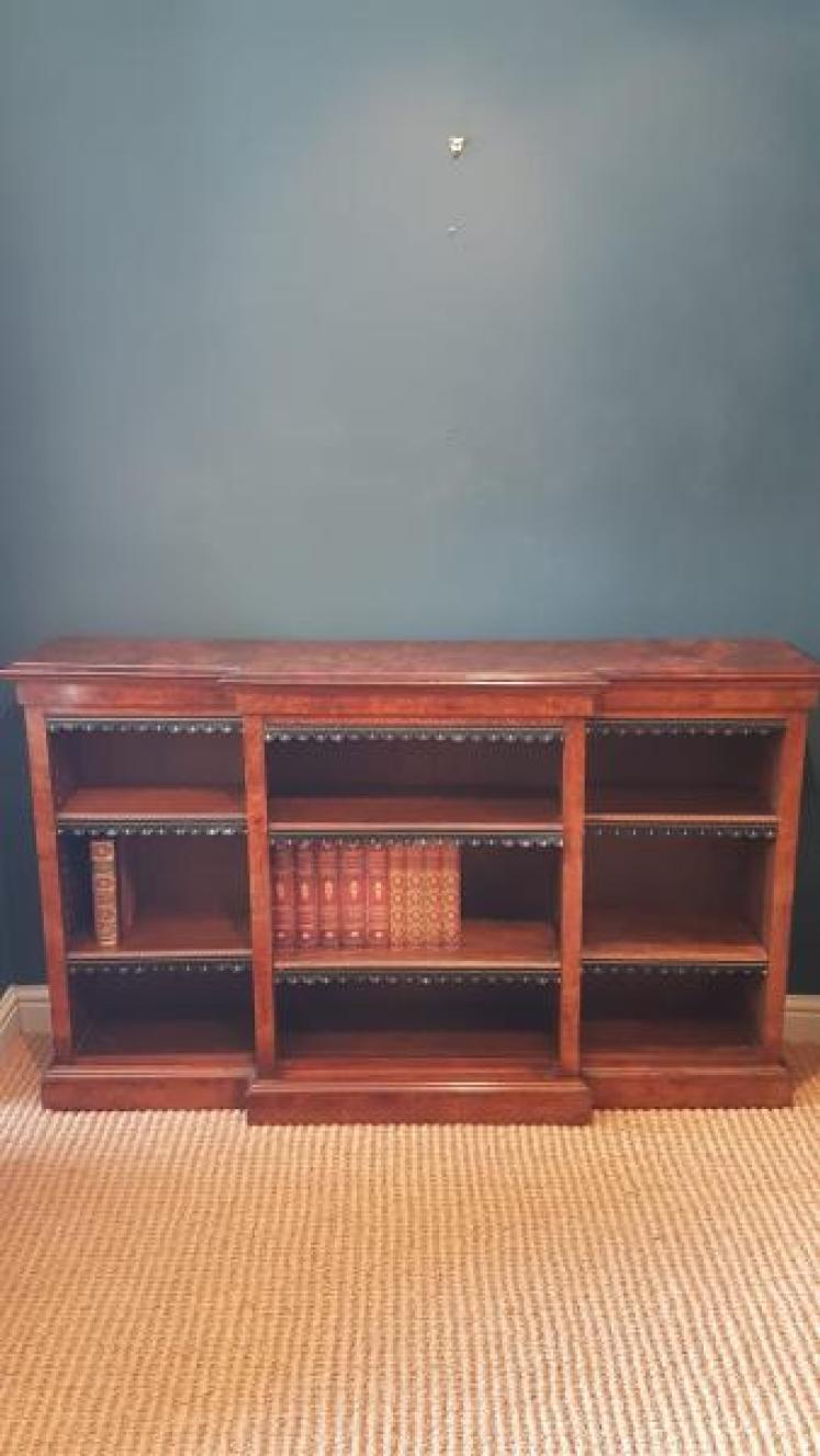  Victorian Burr Walnut Break Front Open Bookcase - Image 1